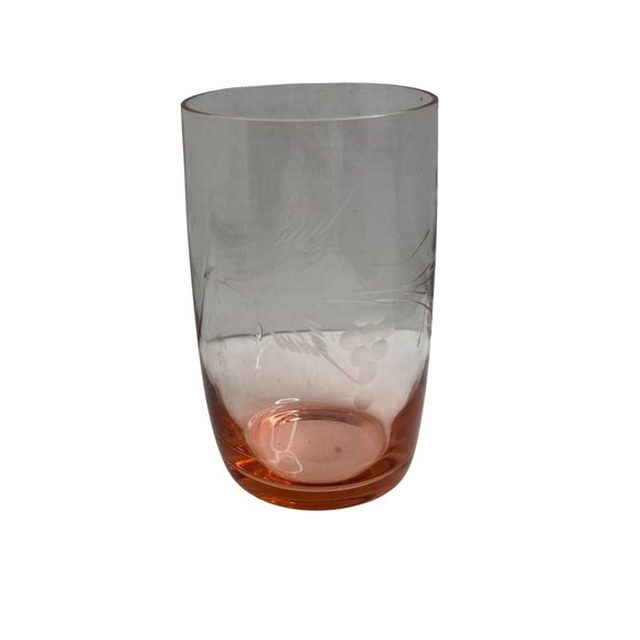 Vtg Pink Etched Glass Dove & Foral Juice 8 Oz.- 5 ea Glassware Very Thin Dainty - Picture 5 of 6